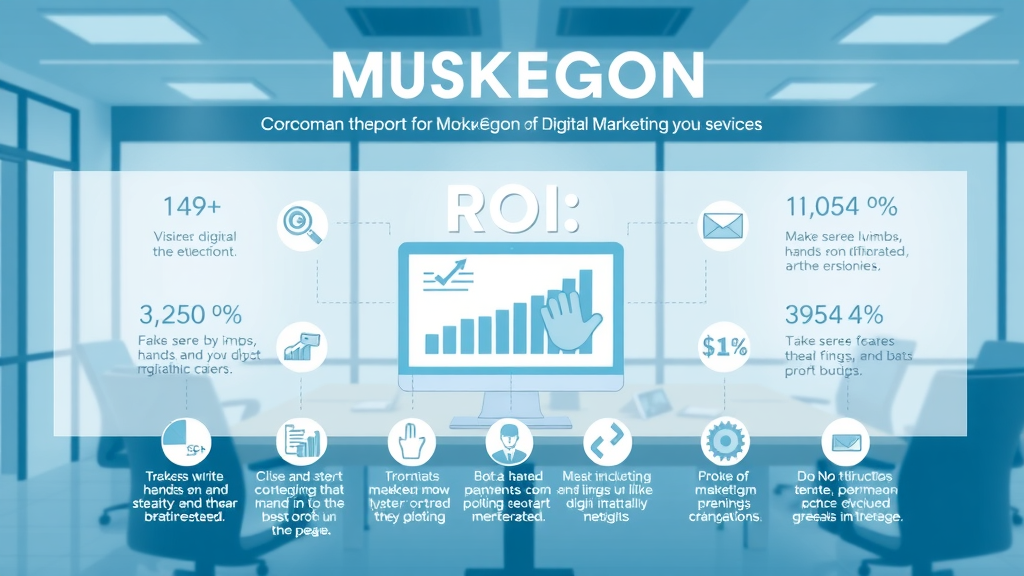 Infographic comparing digital marketing Muskegon services and ROI, modern icons, clean office background