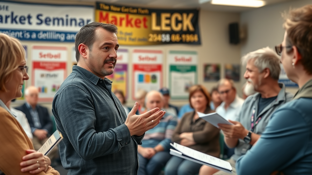 local business owner presenting market insights to an engaged local audience
