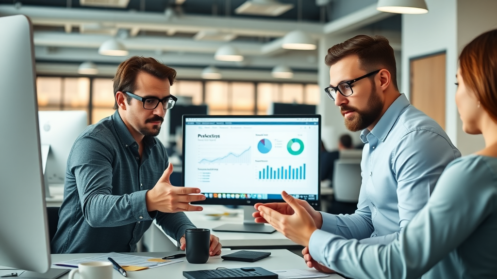 web design and SEO services in Muskegon digital marketing professionals collaborating over web design mockups and analytics dashboards, modern office, bright, dynamic