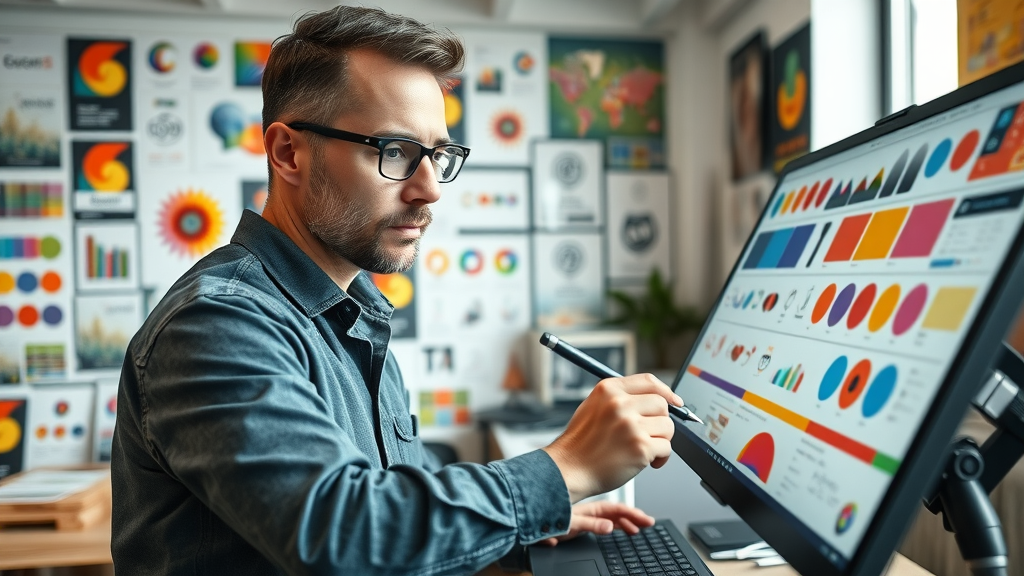 Professional Muskegon small business marketing graphic designer creating colorful brand materials