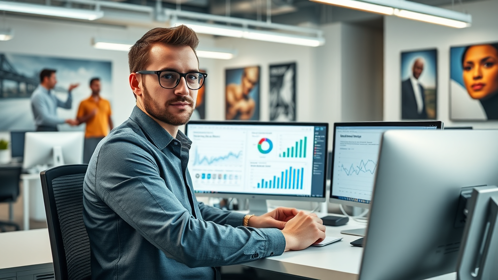 sleek desktop workspace with digital marketing tools for online promotion strategies Muskegon
