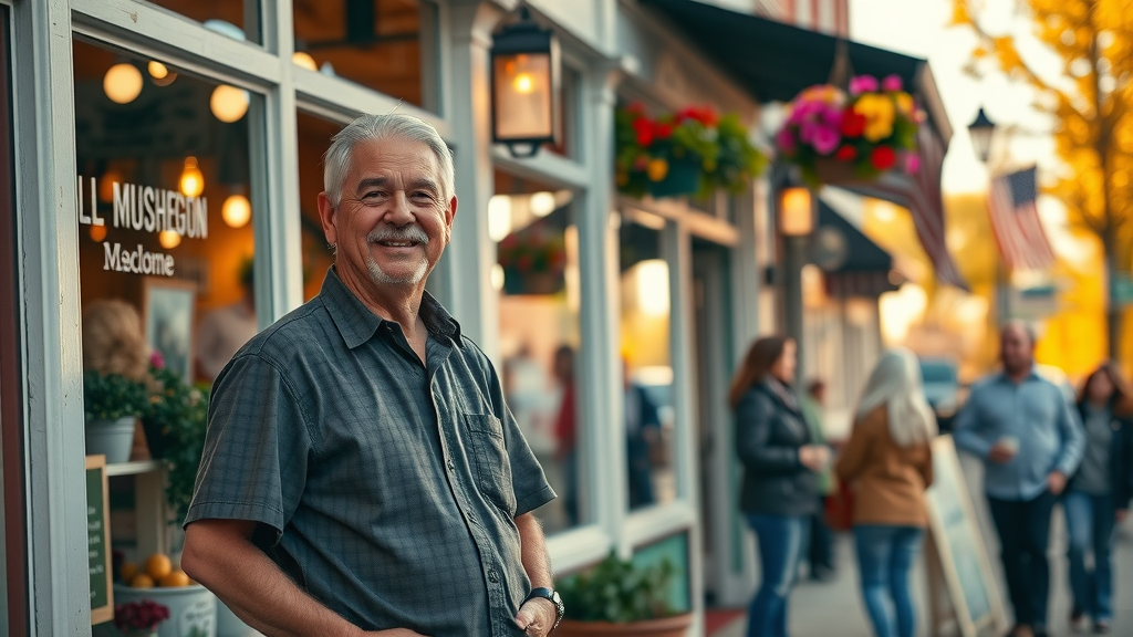 successful Muskegon small business storefront and proud owner, Muskegon online presence, strong local community vibe