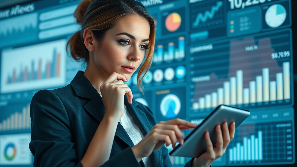 small business marketing manager analyzes social media audience and target analytics