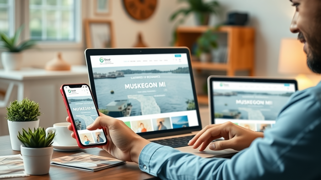 web design Muskegon MI mobile responsive business website clean layout map satisfied user