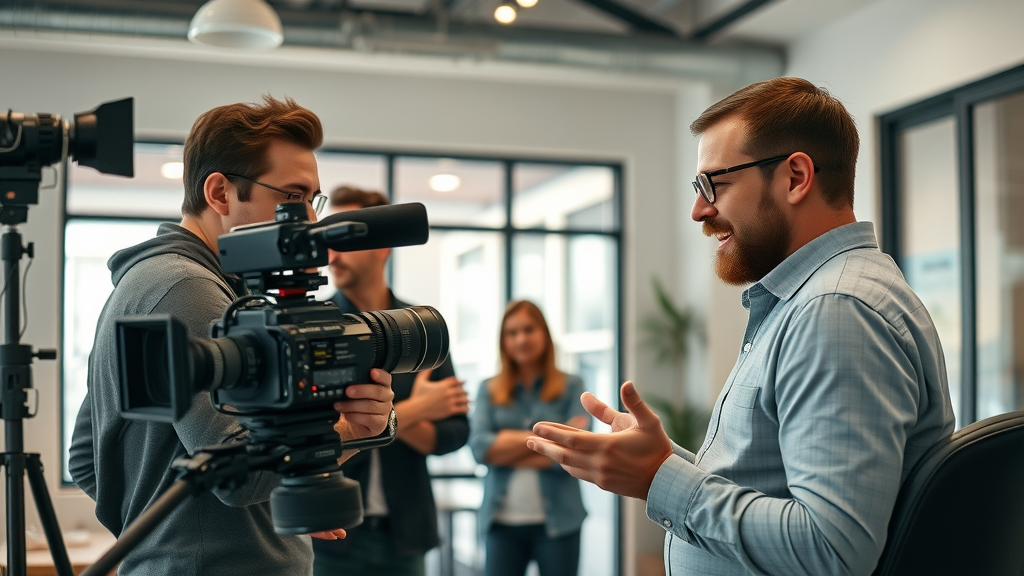 muskegon video production company, film crew filming local business interview