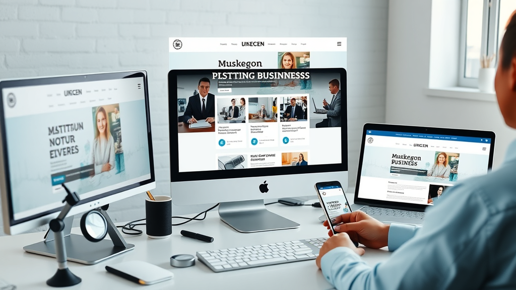 web design modern website interface for Muskegon business, computer and mobile friendly, user-focused layout