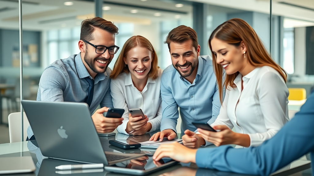 mobile app ROI strategies business team discussion in modern office