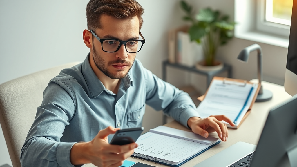 small business owner organizing mobile app ROI strategy with checklist