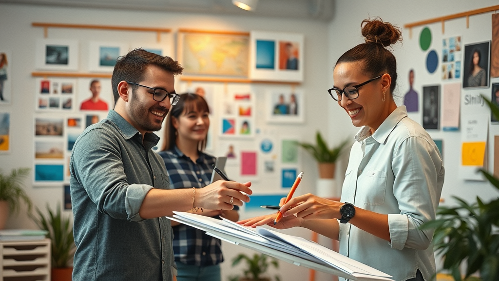 creative team designing unique brand visuals for small business social media marketing