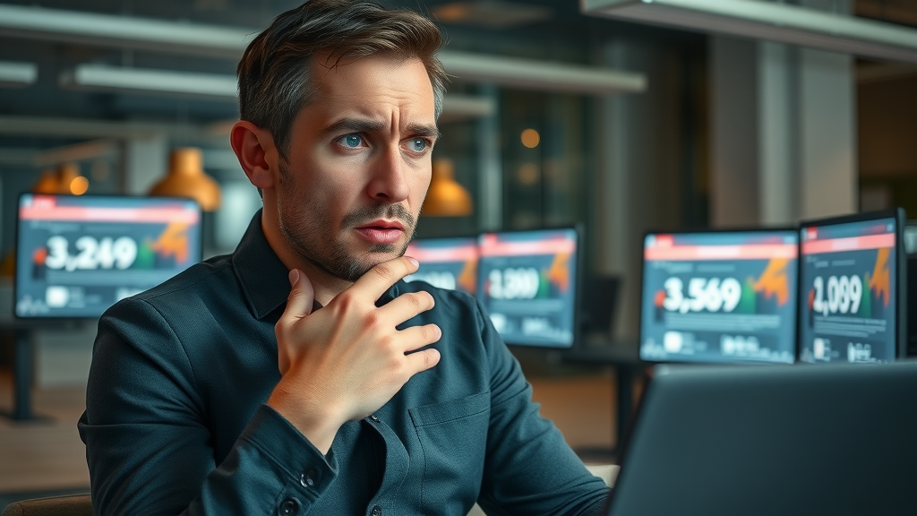 business owner reviewing failed social media marketing small business campaigns in a modern co-working space