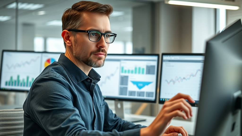Marketing analyst reviewing Google Maps performance metrics dashboard