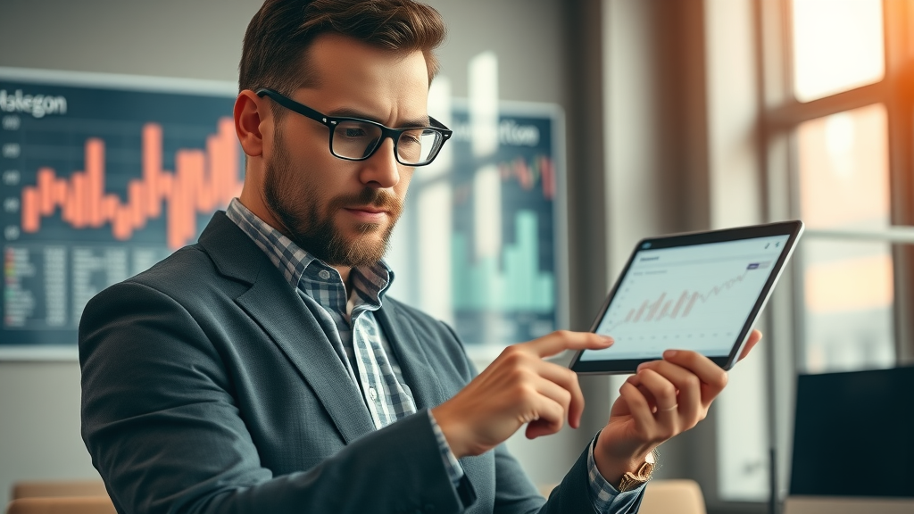 Professional Muskegon business owner analyzing SEO analytics for local SEO Muskegon success