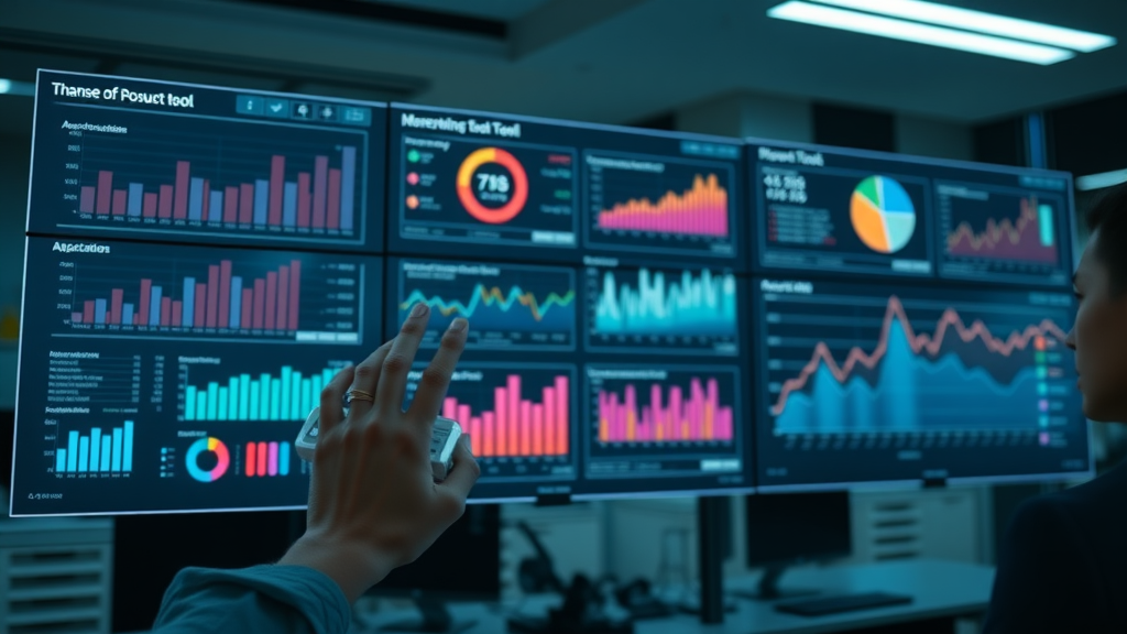 digital dashboard interface showing marketing tool performance metrics and analytics