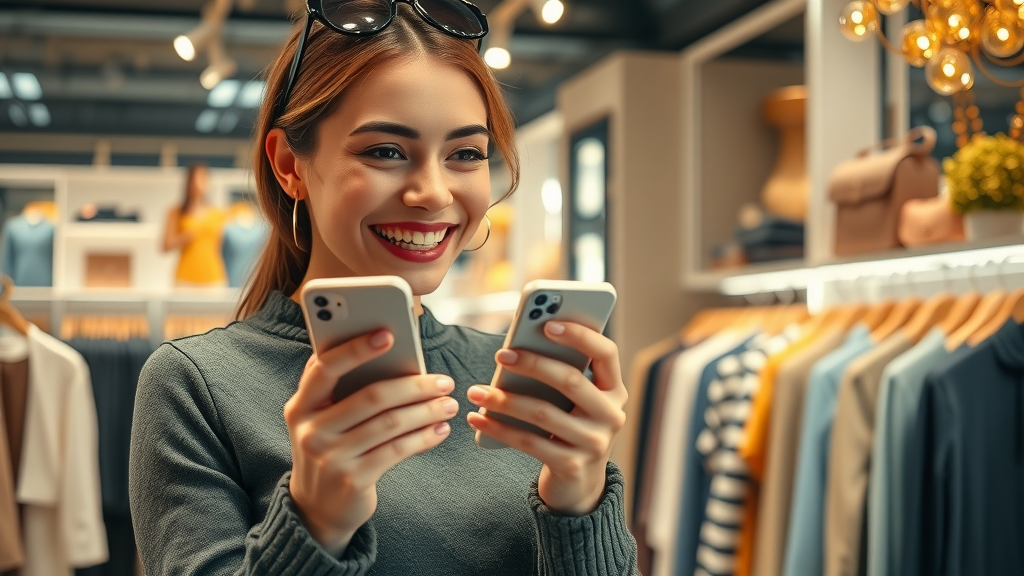 Customer receiving exclusive offer via push notification through a boutique mobile app, enhancing customer loyalty