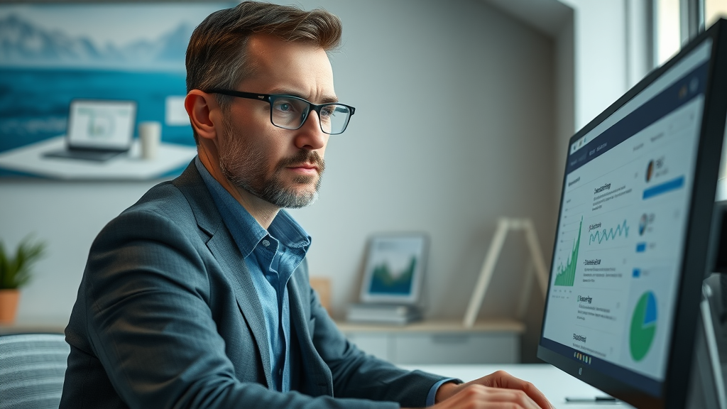 Muskegon business owner reviewing search engine ranking data and local SEO performance