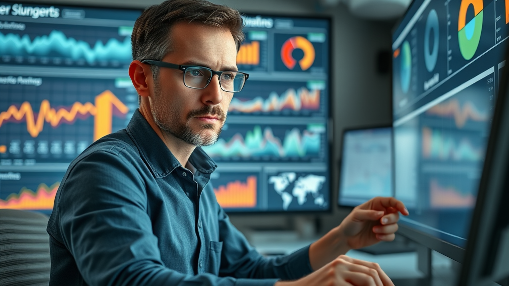 analyst reviewing social media marketing small business metrics dashboards