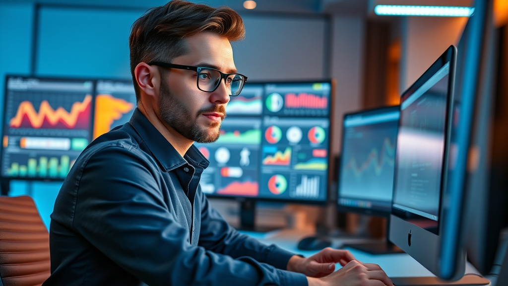 Digital ad designer working on Google Ads campaign dashboard for Muskegon small business - digital advertising Muskegon