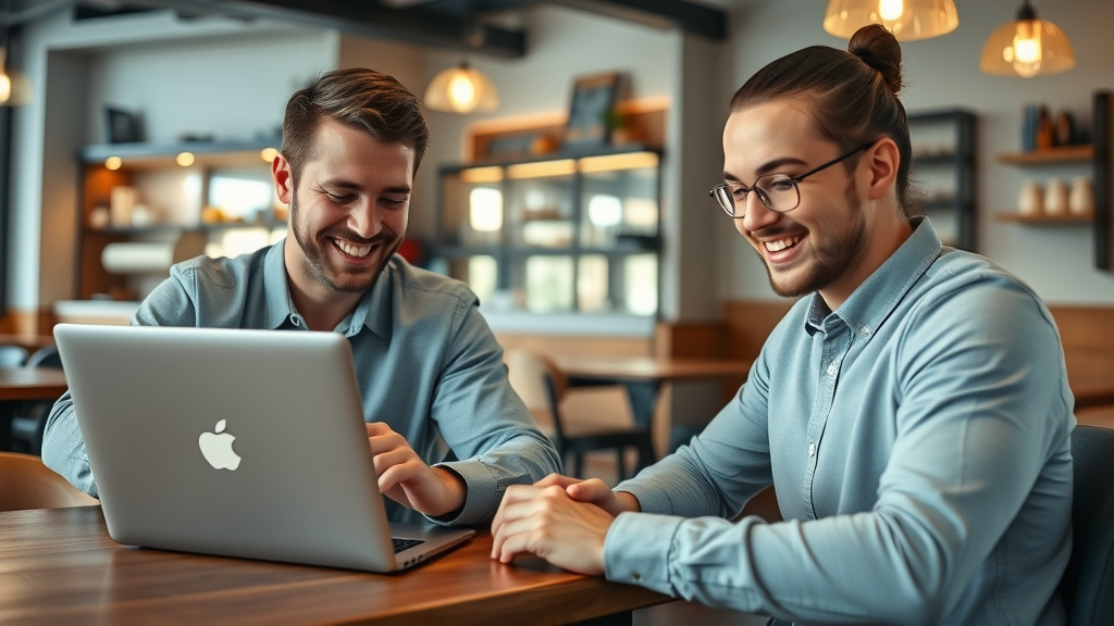 polished small business web design Muskegon interface, visually appealing, local Muskegon café background
