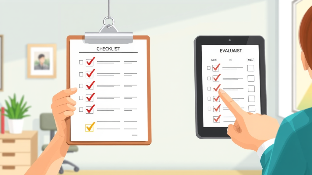 paper checklist and digital tablet checklist for small business phone solutions evaluation