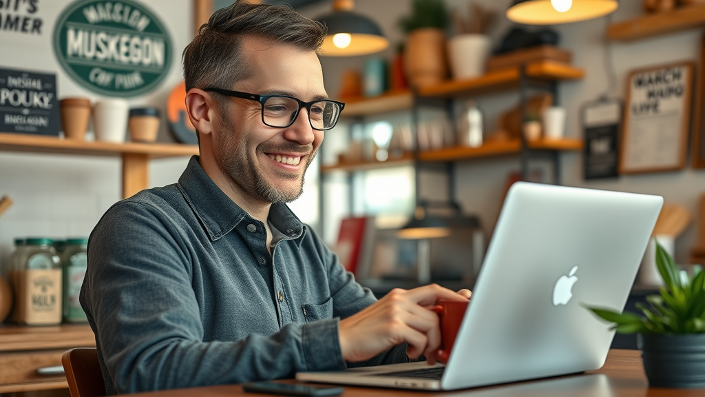 social media muskegon enthusiastic small business owner engaging customers branded shop