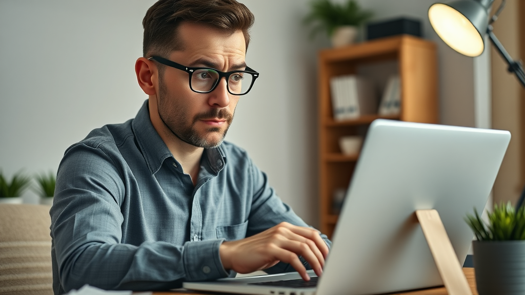 concerned small business owner double-checking and correcting business profile info on laptop for Google Maps ranking, highlighting typical pitfalls