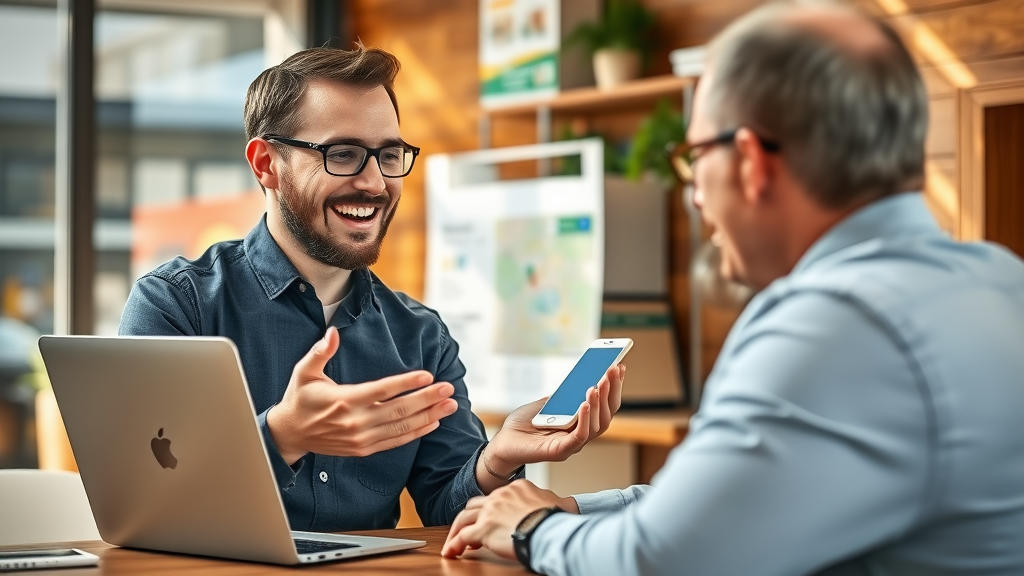 Local SEO expert consulting Muskegon MI business owner on Google My Business optimization for better search engine results