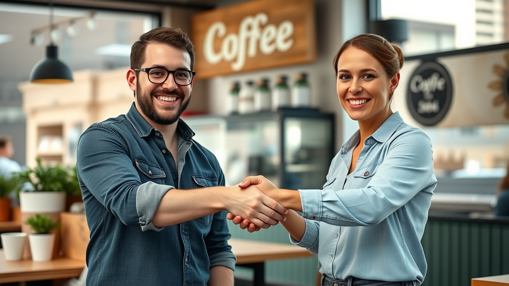 local businesses partnering for mutual growth in vibrant coffee shop setting
