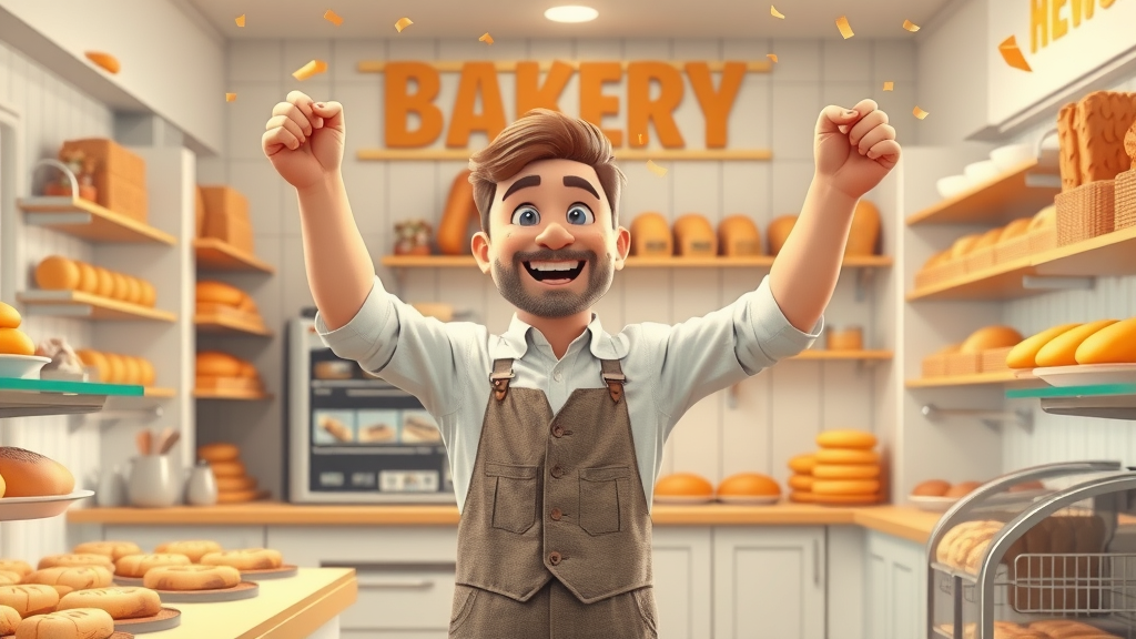 local business SEO strategies bakery owner celebrating growth and local SEO success