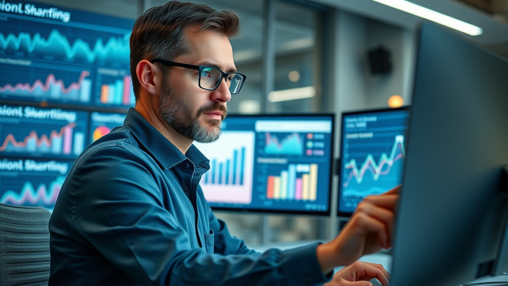 Digital marketing analyst monitoring campaign ROI, Google Analytics dashboard, Muskegon MI, web design and digital marketing agency, conversion metrics