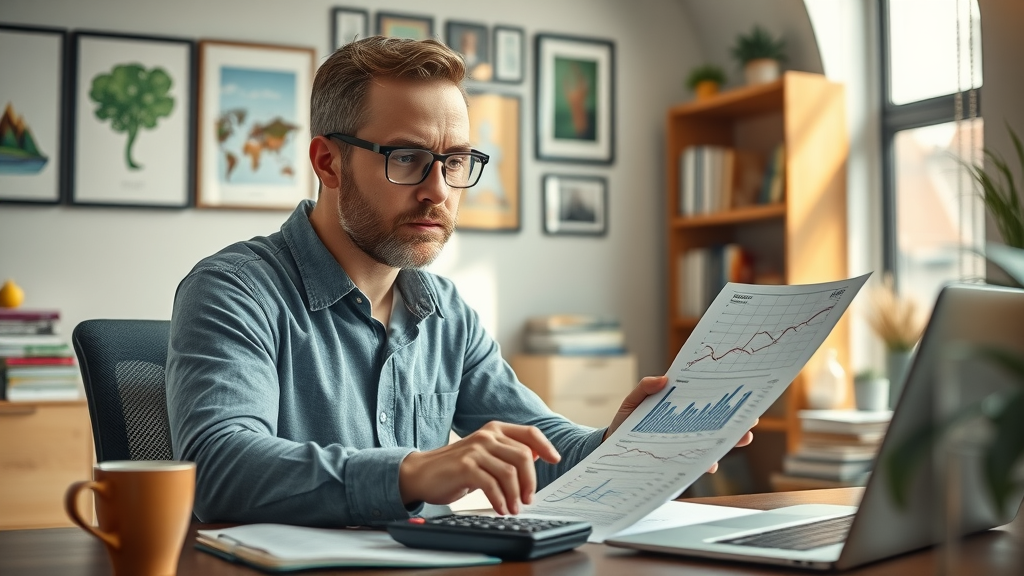 Muskegon small business marketing owner reviewing financial charts and marketing budget