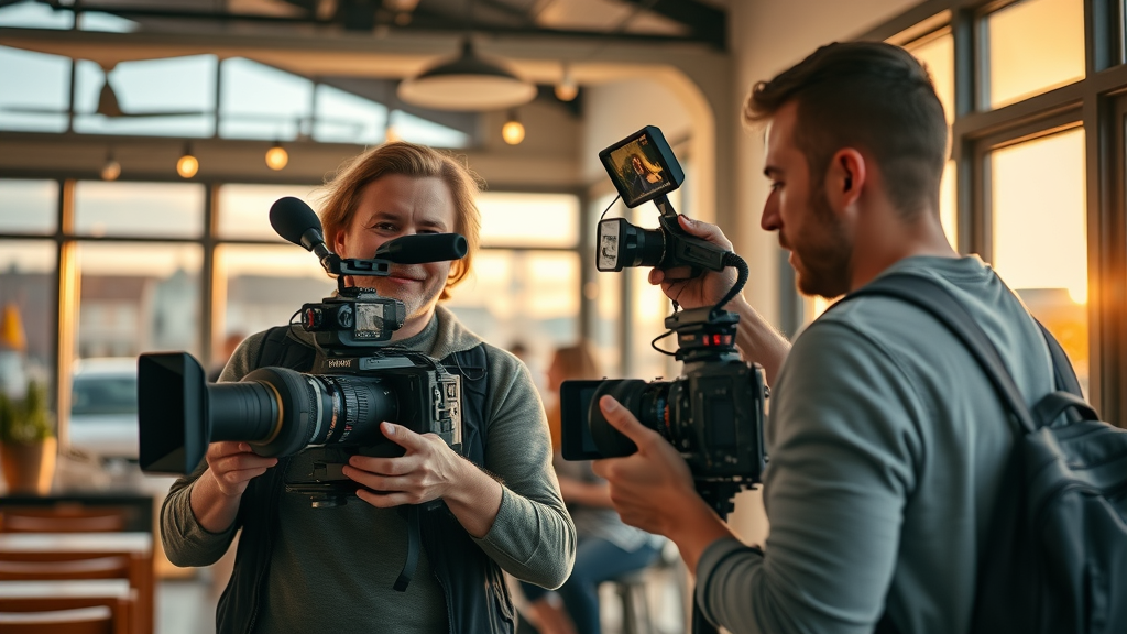 video production crew filming Muskegon business for content marketing campaign