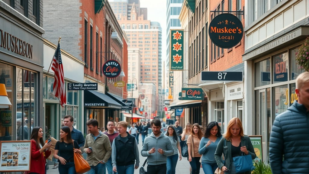 Downtown Muskegon local businesses bustling with foot traffic and digital device users | local Muskegon business advertising online