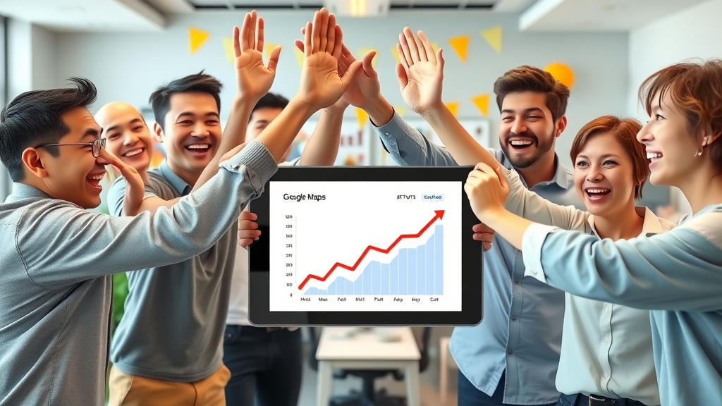 Team celebrating growth results from improved Google Maps visibility