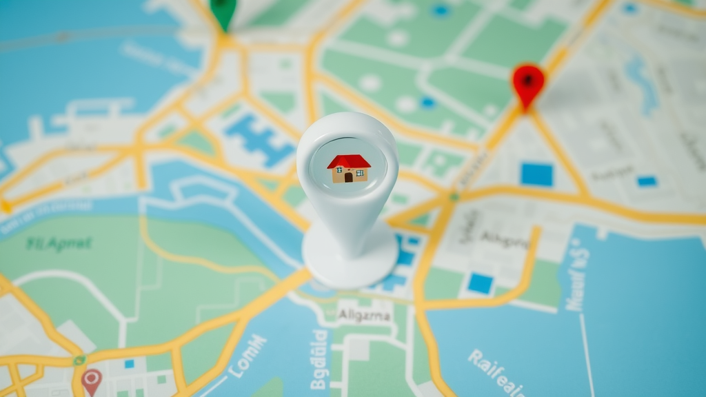 Overhead business location pin on Google Maps interface for improving visibility