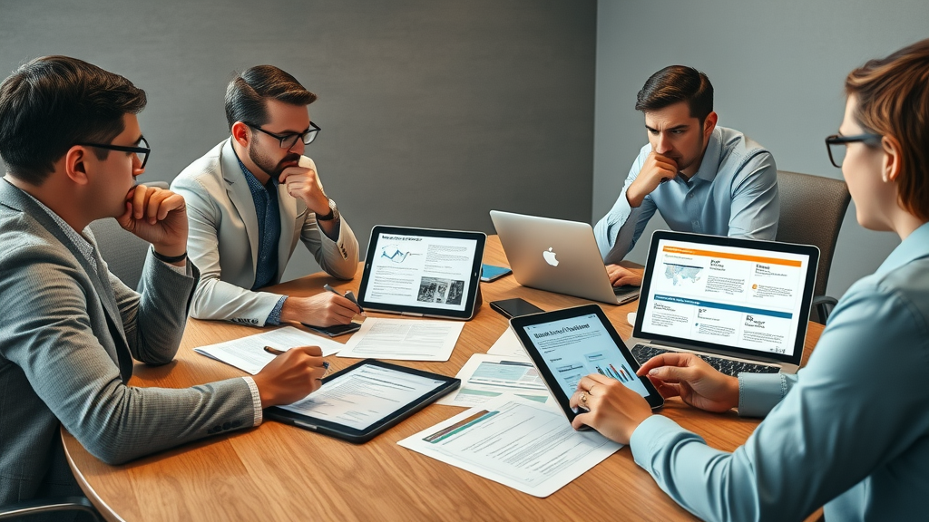 decision makers reviewing app development strategies for optimal investment and ROI