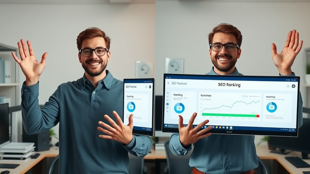 local SEO optimization professional marketer celebrating SEO ranking improvement before after