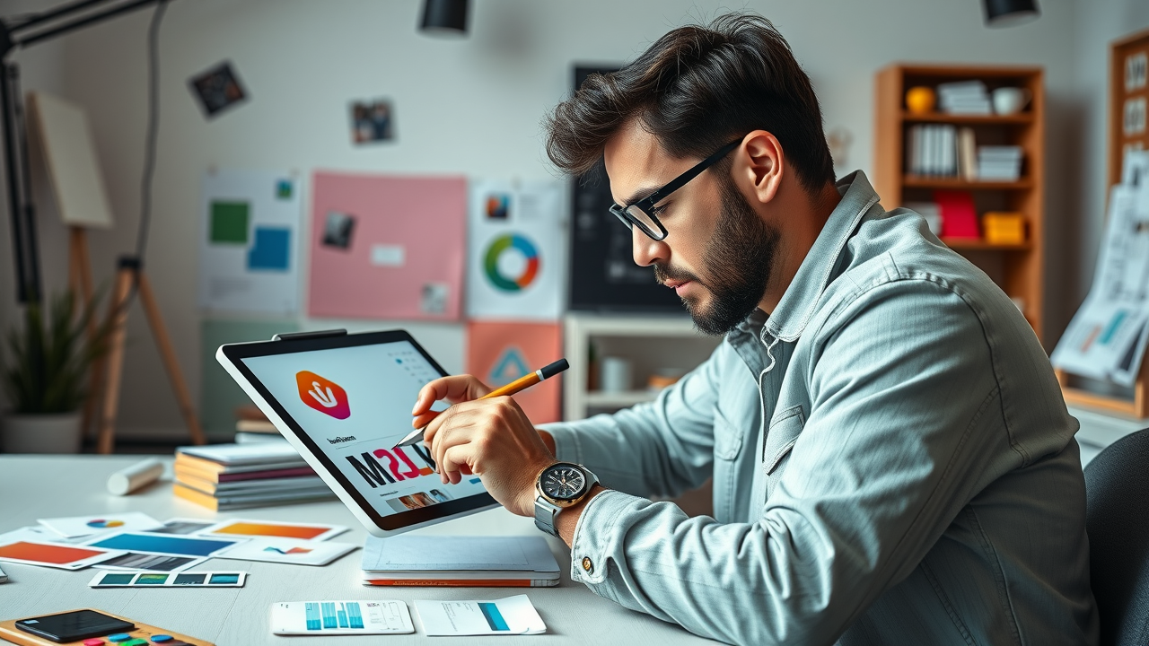 Creative graphic designer making vibrant logo and web design for Muskegon MI business, graphic design and web design strategy, professional branding