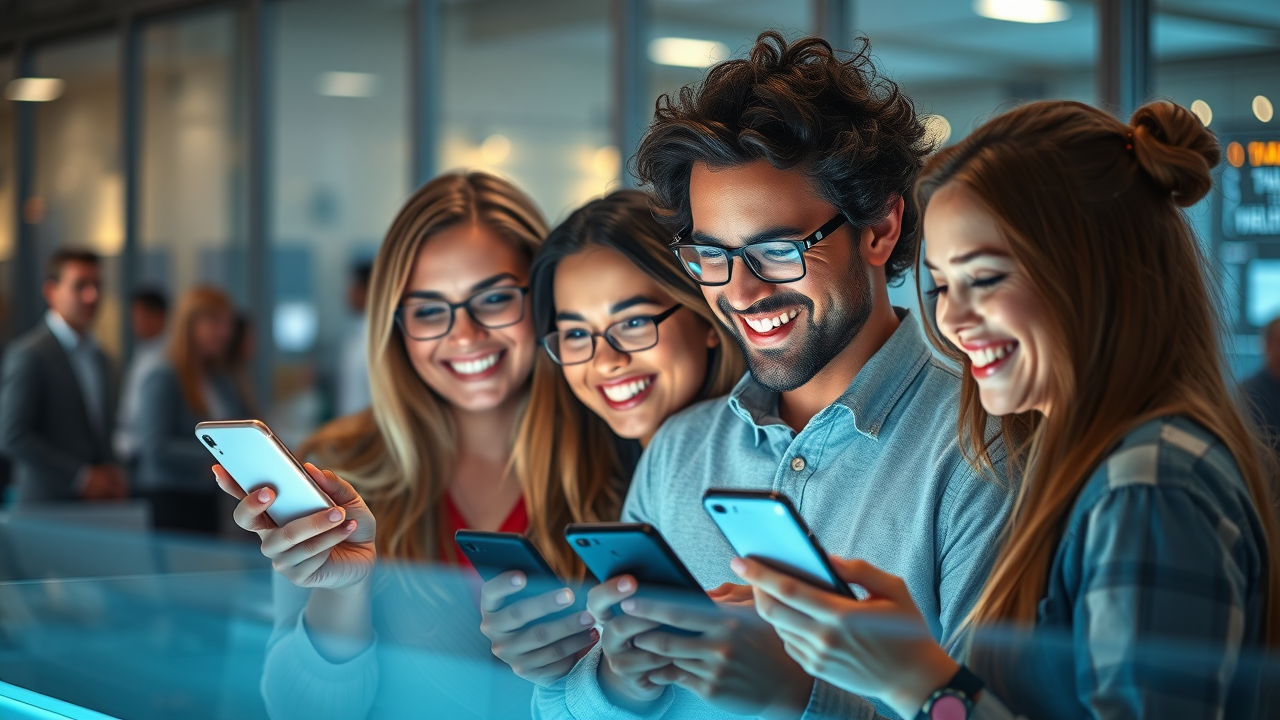 happy mobiile phone users