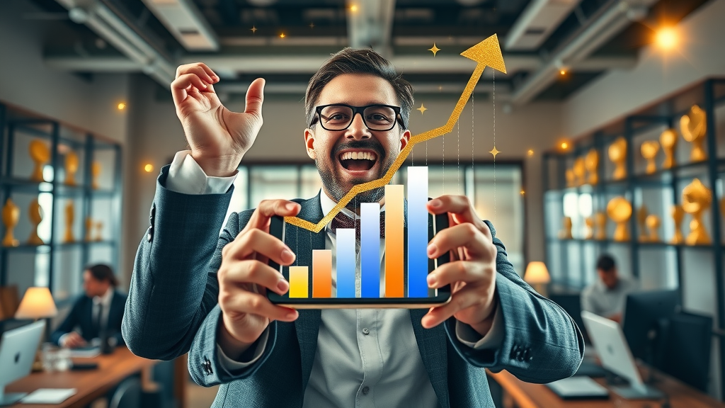 business owner celebrating cost-effective mobile app benefits and business growth