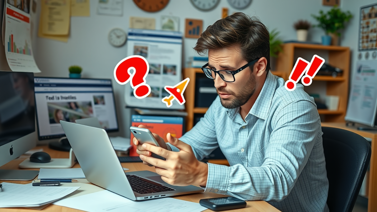 Frustrated Muskegon business owner dealing with poor web design and social media engagement