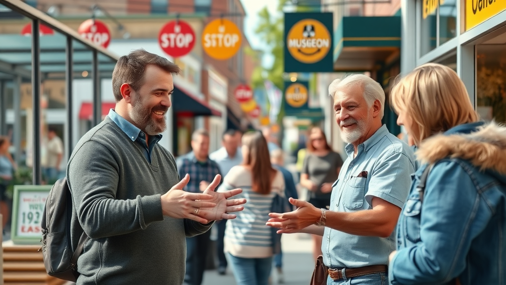 vibrant Muskegon city business district with local business owners and bustling street life - PPC campaigns for local Muskegon businesses