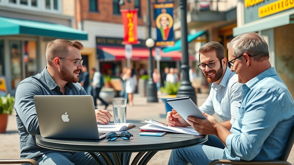 Muskegon email marketing strategies being discussed in a vibrant Muskegon business district