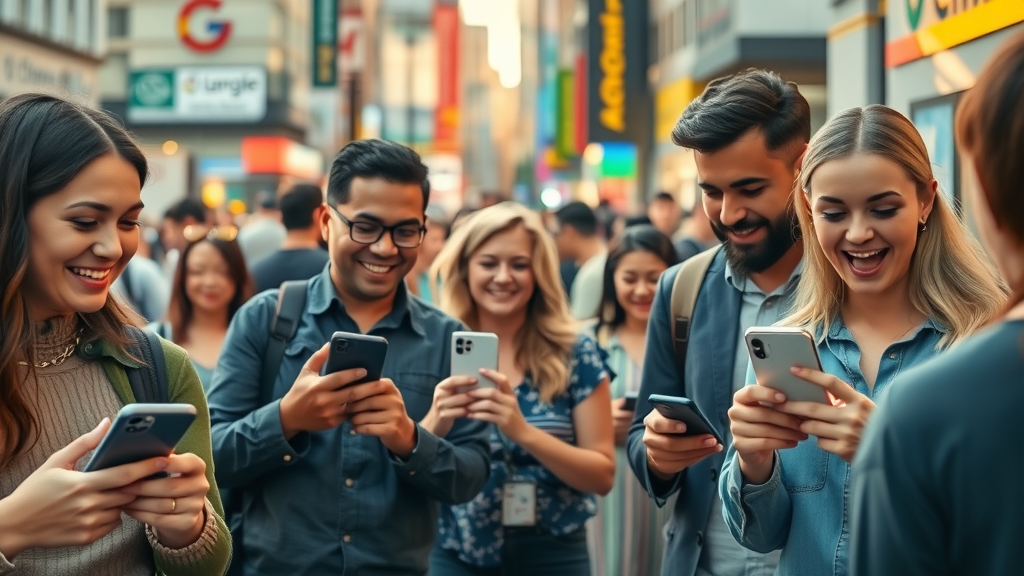 Diverse users finding local businesses on Google Maps via mobile devices