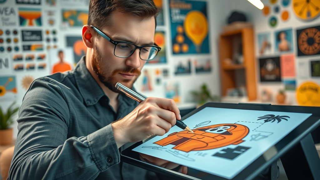 Creative designer working on Muskegon brand visuals web graphics design content marketing