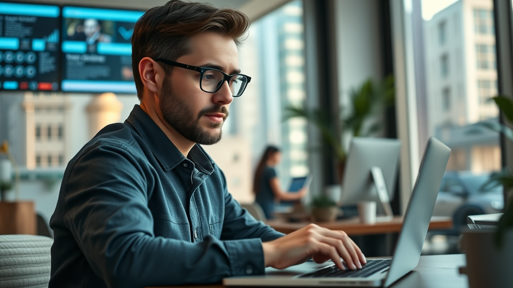 Marketer optimizing Google business profile for higher Google Maps ranking on laptop