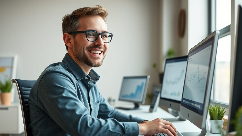 Professional small business web design for Muskegon entrepreneur reviewing online analytics - web design Muskegon
