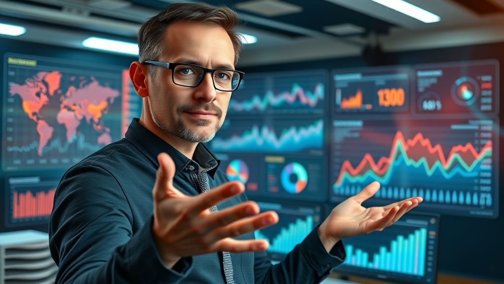 digital marketer presenting analytics dashboard with detailed marketing campaign stats