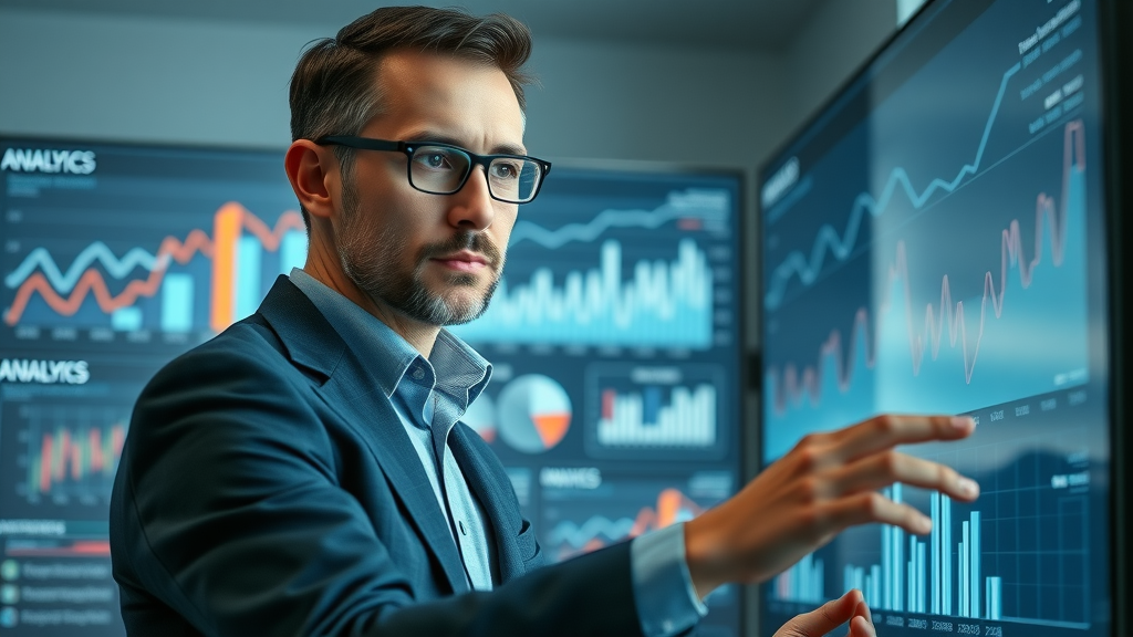 Business analyst reviewing mobile app analytics dashboard Muskegon