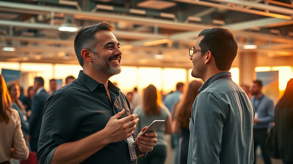 Entrepreneurs networking and sharing mobile success stories Muskegon