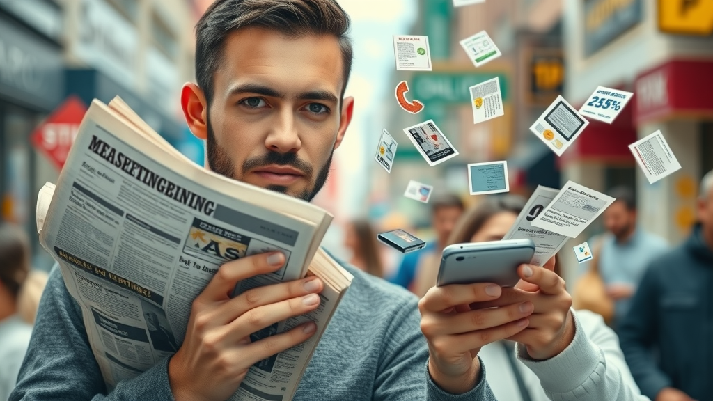 comparison - old-fashioned marketing materials versus smartphone notifications, downtown Muskegon, digital marketing age, mobile marketing tools for small businesses Muskegon